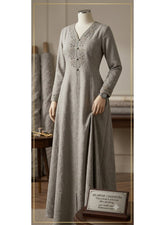 Women Unstitched Fabric for Jalabiya & Kandura – Premium Textured Embossed Taupe Floral Arabic Dress Material
