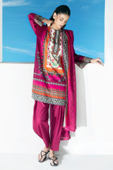 3 Piece Printed Lawn Suit with Embroidered Organza Neckline