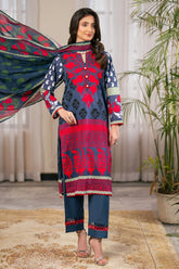 3 Piece Printed Cross Hatch Suit with Lawn Dupatta