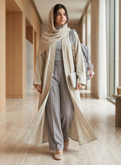Floral Embellished Open Front V Neck Abaya