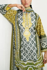3 Piece Printed Lawn Suit with Embroidered Organza Neckline
