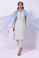 Khaadi Dyed Embroidered Cotton Jacquard | Top Bottoms Dupatta – AJ22303A-White