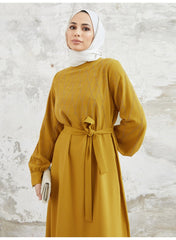 Muslim Women's Modest Long Sleeve Dress with Tie-Waist