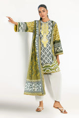 3 Piece Printed Lawn Suit with Embroidered Organza Neckline