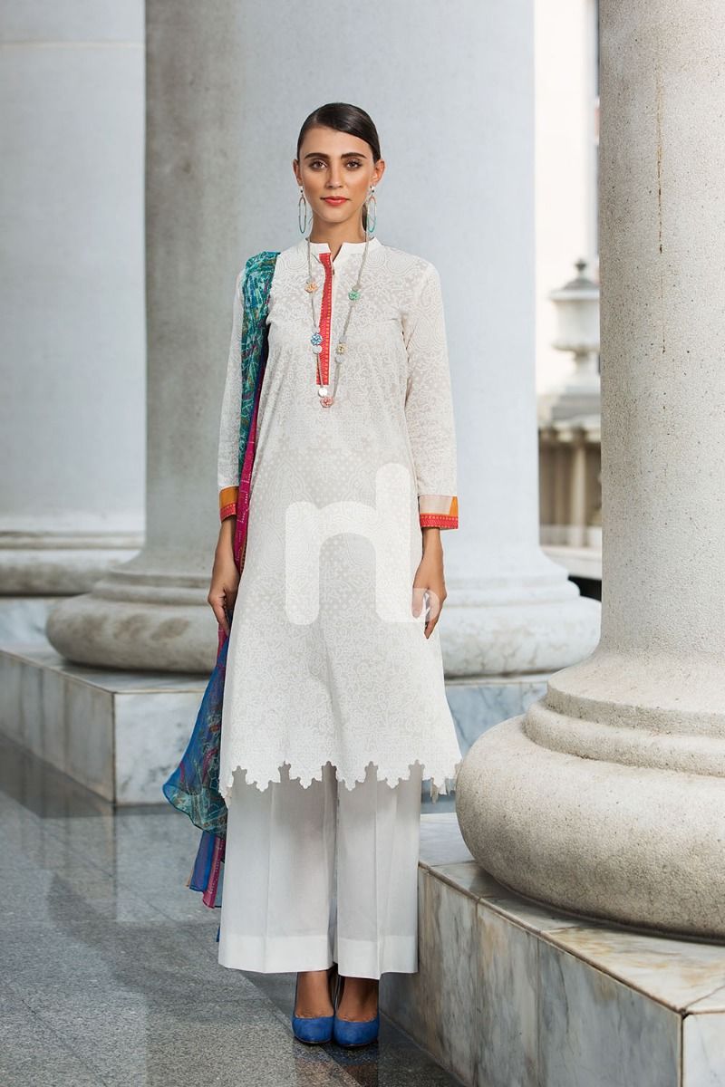 41907224-Blended Crinkle Chiffon & Slub Lawn – White Printed 2PC