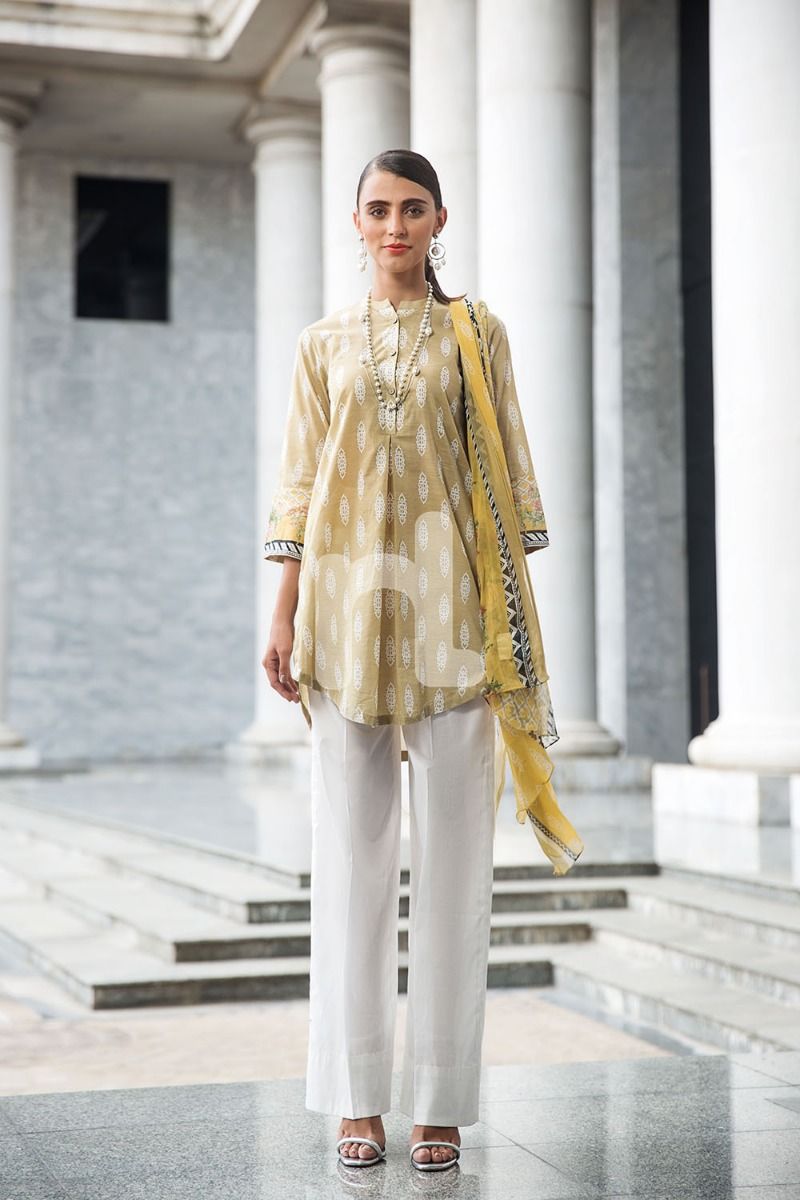 41907225-Blended Crinkle Chiffon & Slub Lawn – Brown Printed 2PC