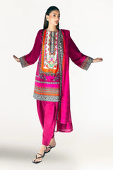 3 Piece Printed Lawn Suit with Embroidered Organza Neckline
