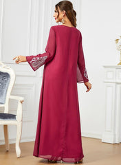 Women Embroidered V Neck Jalabiya with Hijab