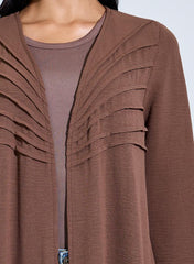 Brown Front Open Pintuck Detail Abaya