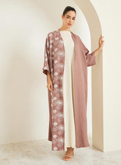 Women Blue Embroidered Batwing Sleeve Abaya