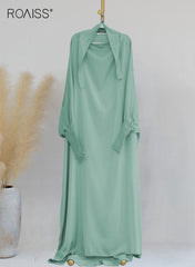 Women One Piece Full Coverage Abaya with Attached Hijab, Solid Loose Batwing Sleeve Muslim Prayer Dress, Soft Flowy Modest Kaftan Robe, ASuitable for Daily