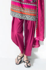 3 Piece Printed Lawn Suit with Embroidered Organza Neckline