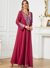 Women Embroidered V Neck Jalabiya with Hijab