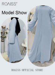 Abaya with Belt for Women Ladies Long Sleeve Dress Classic Style Long Sleeve Tunic Round Neck Casual Elegant Dress for Daily Outfit High Waist Loose Comfortable Breathable Traditional Clothing Blue