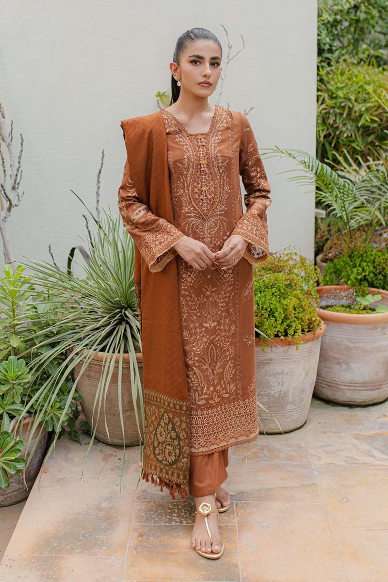 Qline By Qalamkar Embroidered Leather Peach Suits Unstitched 3 Piece QLM23LN WL-06 Mirha - Winter Collection