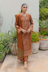 Qline By Qalamkar Embroidered Leather Peach Suits Unstitched 3 Piece QLM23LN WL-06 Mirha - Winter Collection