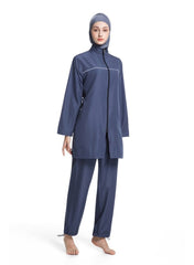 3-Piece Muslim Women's Conservative Swimwear Set Summer Casual Comfortable UV Protection Long Sleeve Zip-Up Swimsuit Lightweight Beach Attire
