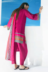 3 Piece Printed Lawn Suit with Embroidered Organza Neckline