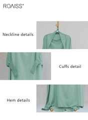 Women One Piece Full Coverage Abaya with Attached Hijab, Solid Loose Batwing Sleeve Muslim Prayer Dress, Soft Flowy Modest Kaftan Robe, ASuitable for Daily