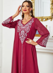 Women Embroidered V Neck Jalabiya with Hijab