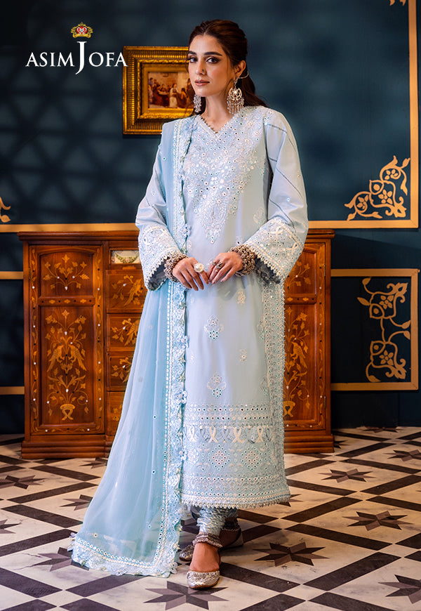 Fasana-E-Ishq By Asim Jofa Embroidered Lawn Suit Unstitched 3 Piece AJ24F AJFI-12 - Luxury Collection