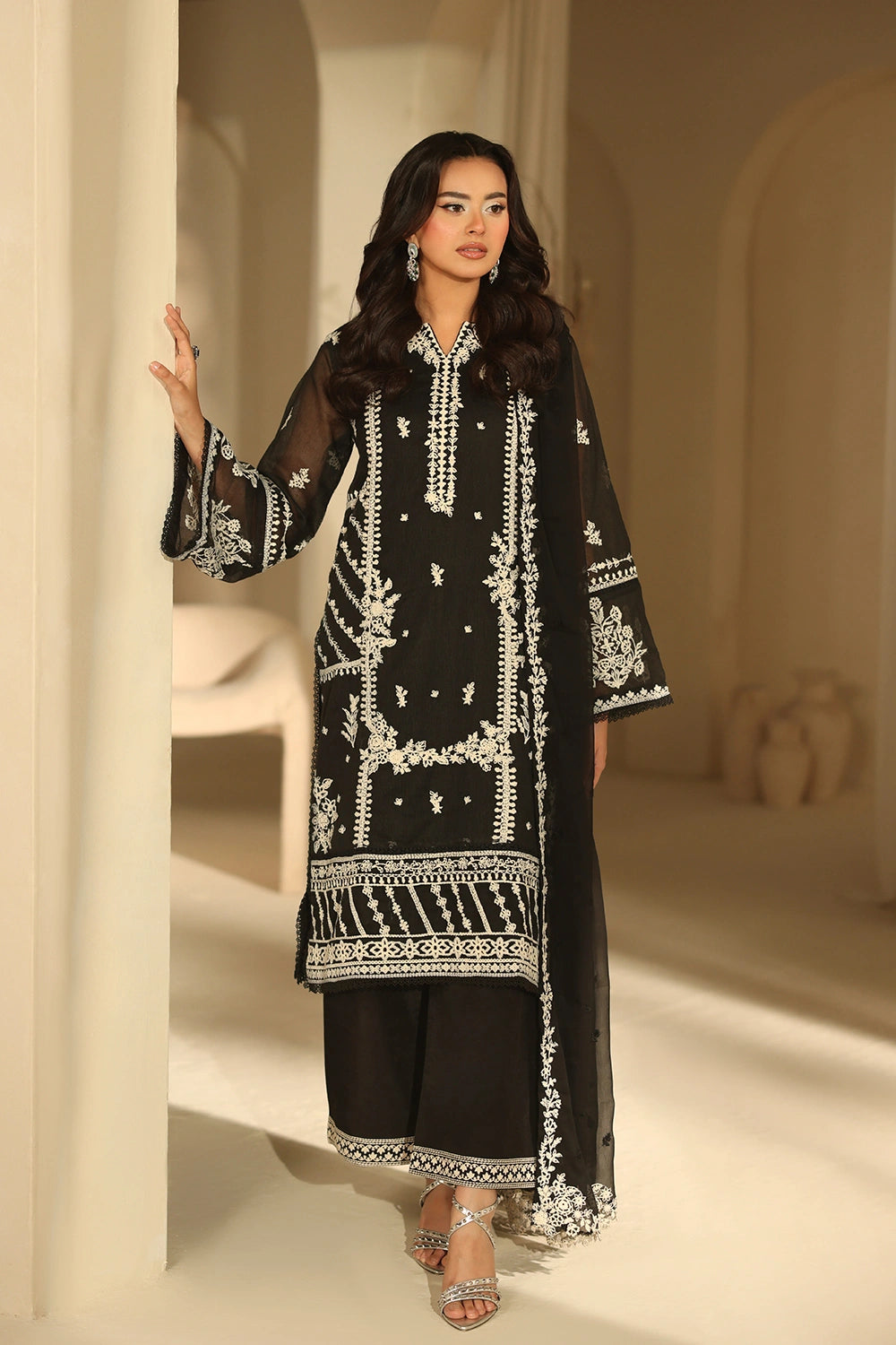 Azure Luxe Embroidered Khaddi Net Suits Unstitched 3 Piece AZU24EU Noir Enchante - Festive Collection