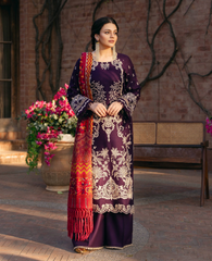 Manara Embroidered Twill linen Suit Unstitched 3 Piece MNA24LW LW-06 Kalamkar - Winter Collection