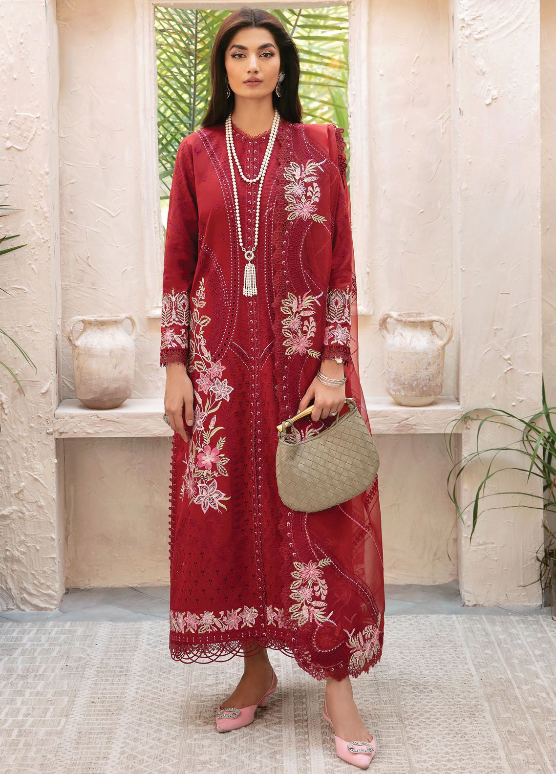 Afrozeh Cascade Embroidered Lawn Suit Unstitched 3 Piece AF24C AL-24-LUX-V1-03 Emery - Luxury Summer Collection