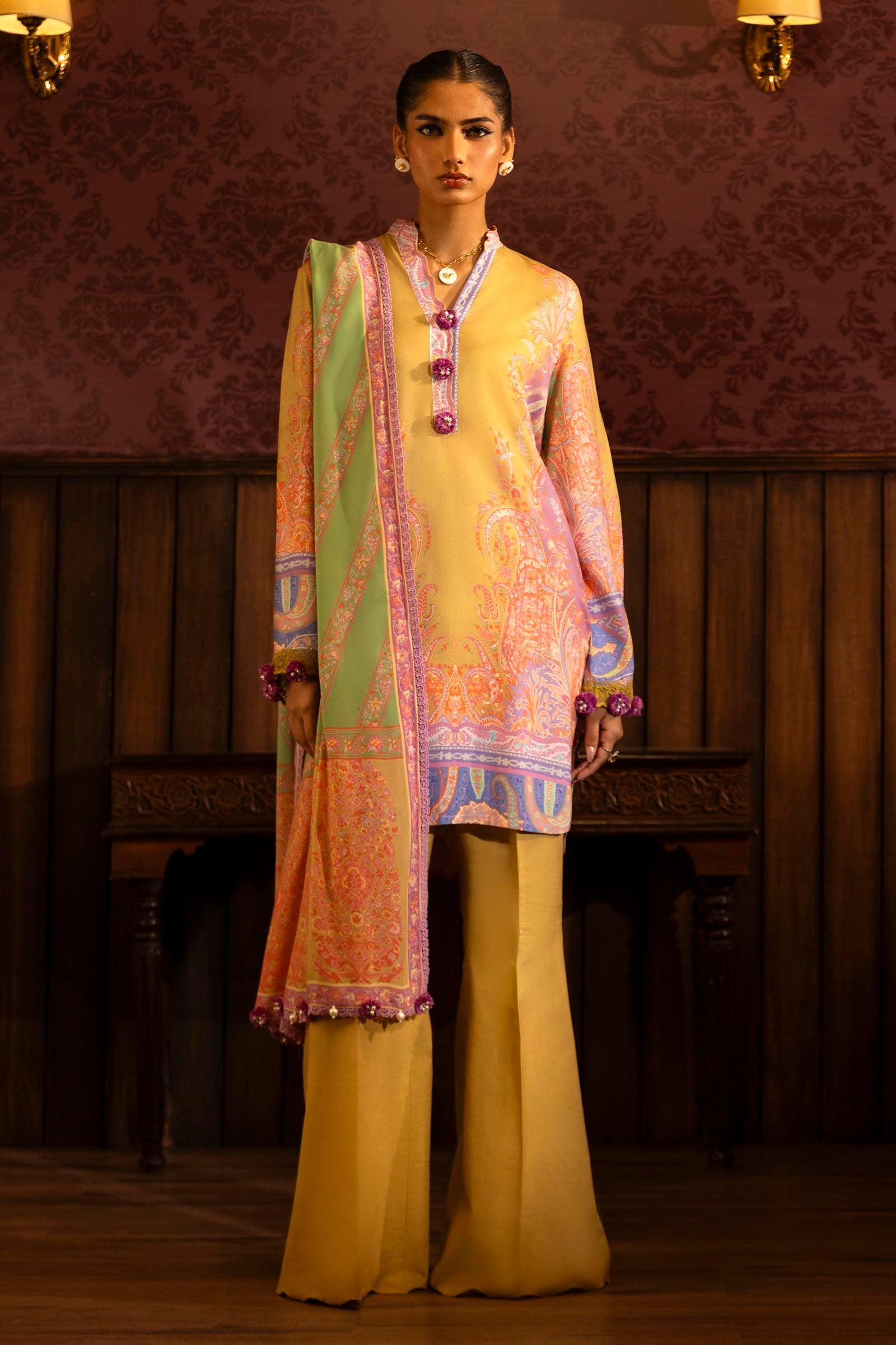 Sana Safinaz Embroidered Linen Suits Unstitched 3 Piece M243-016A-3DB - Luxury Winter Collection