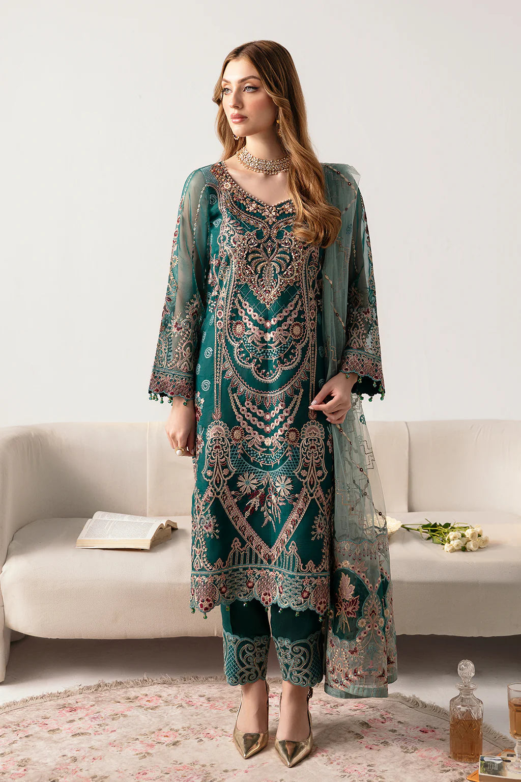 Minhal By Ramsha Embroidered Organza Suits Unstitched 3 Piece RSH24M M-1101 - Formal Collection