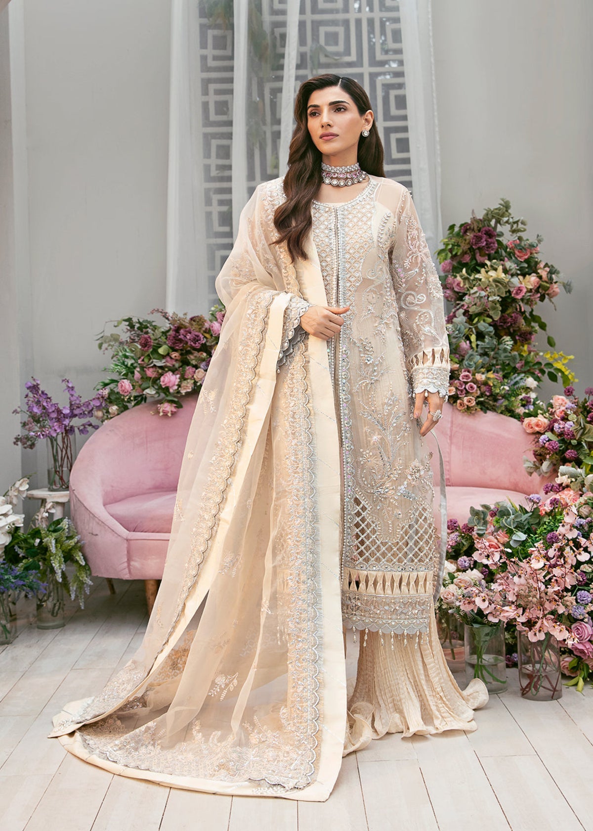 La more By Sardinia Embroidered Organza Unstitched Suit 3 Piece SRD23LM SR-101 Dazzel Dew – Wedding Collection
