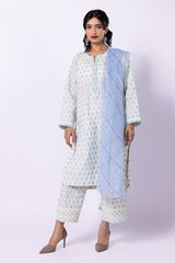 Khaadi Dyed Embroidered Cotton Jacquard | Top Bottoms Dupatta – AJ22303A-White