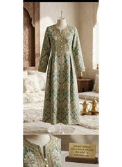 Women Unstitched Fabric for Jalabiya & Kandura – Premium Woven Jacquard Sage Floral Arabic Dress Material