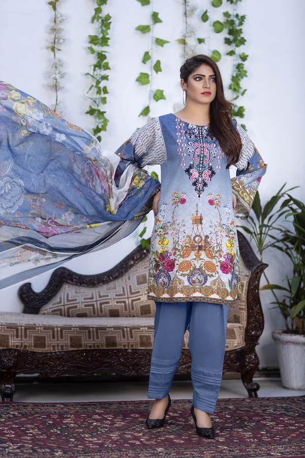 AZURE – SALWA DIGITAL PRINTED & EMBROIDERED KARANDI – 010