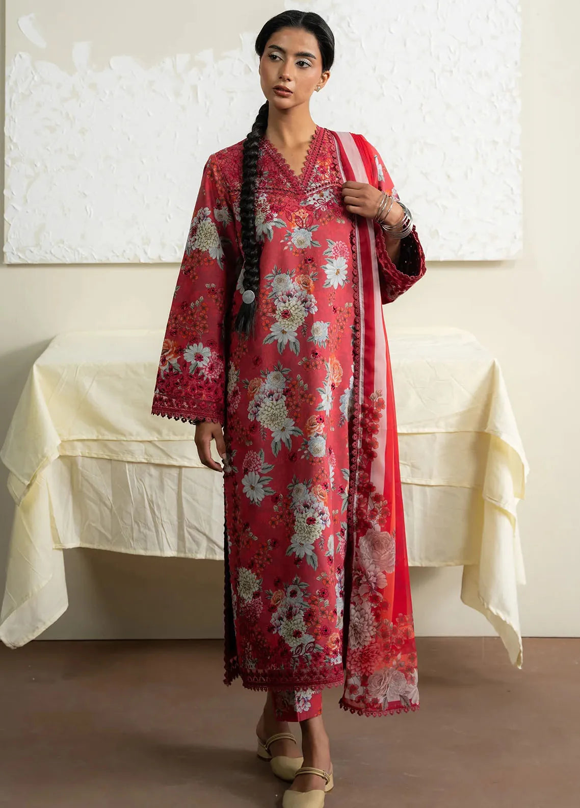 The Bare Minimum by Ayzel Embroidered Lawn Suit Unstitched 3 Piece AAF25BM D-07 Honey Rose – Summer Collection