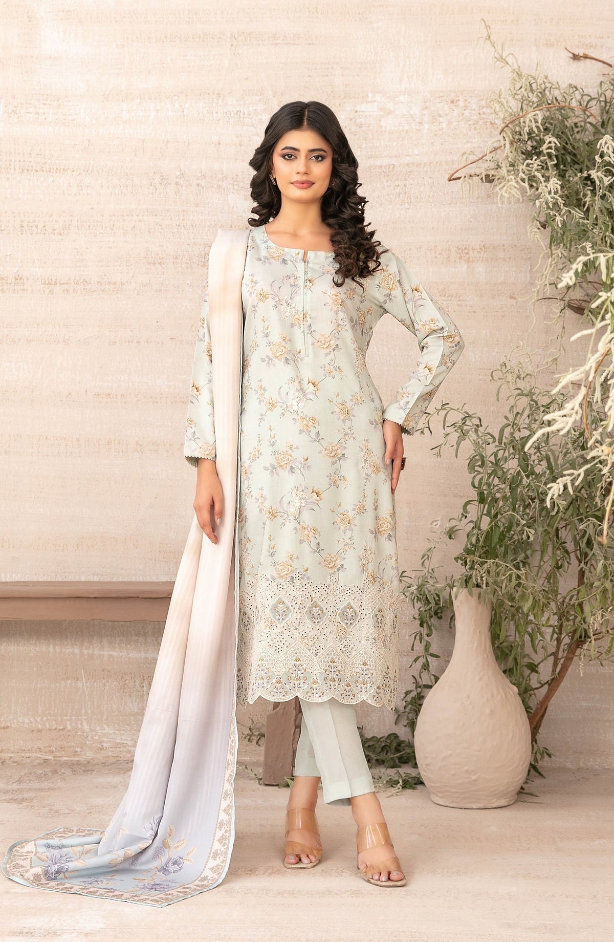 Tawakkal Fabrics Embroidered Zari Viscose Unstitched 3 Piece Suit – D-4881 – TF25SHAM – Light Grey – Winter Collection