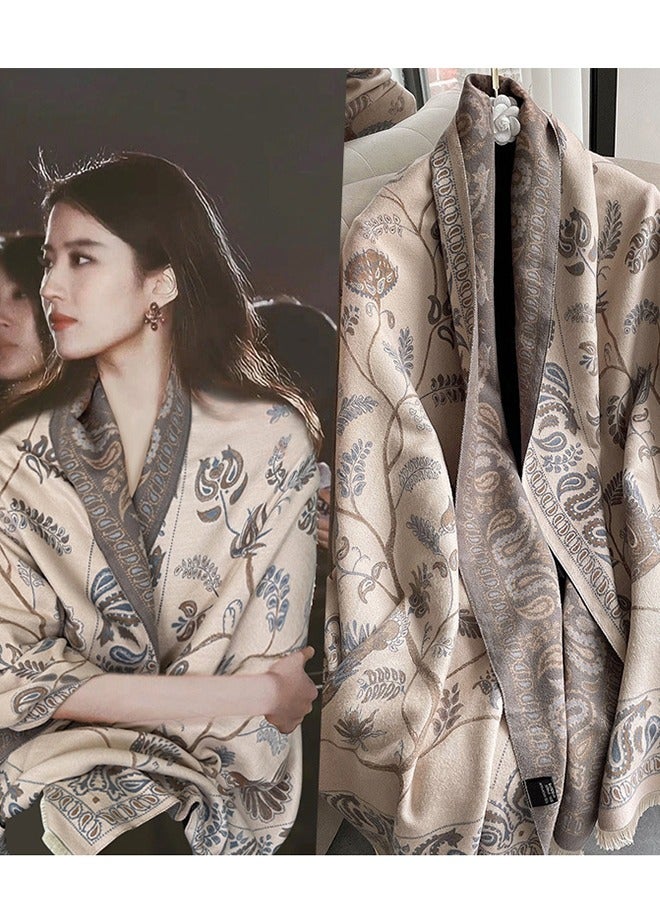 Two Tone Womens Shawl Wraps, 60 * 185cm Cashmere Shawl, Scarf Wrap for Evening Dress, Winter Thick Warm Knitted Scarf Blanket, Front-Open Poncho Cape for Traveling, Wedding Party, Home, Office