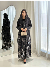 Women's Loose Abaya with Ink Wash Print