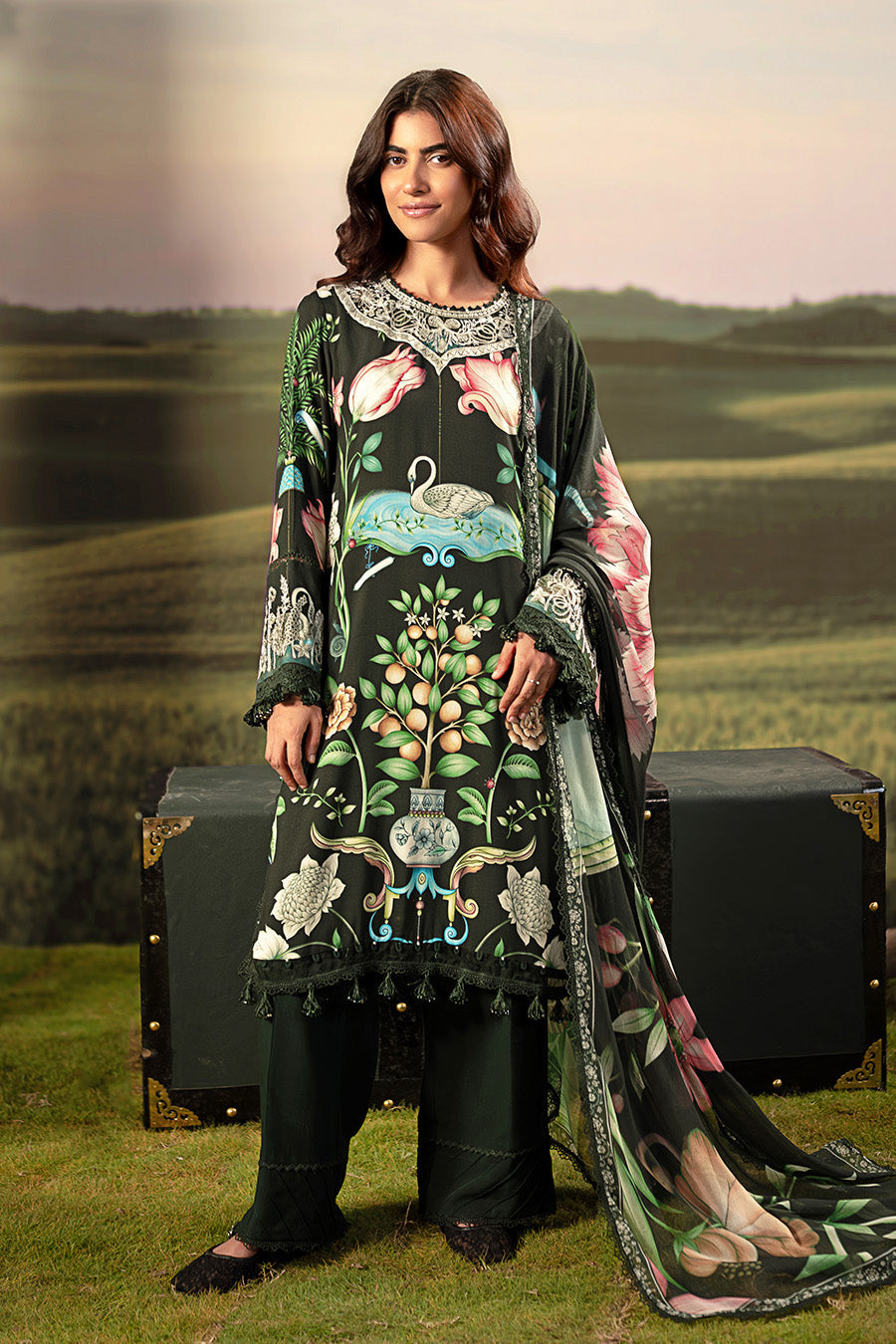 M Basic by Maria B Embroidered Arabic Lawn Suits Unstitched 3 Piece MB25PF MB-04 A – Summer Collection
