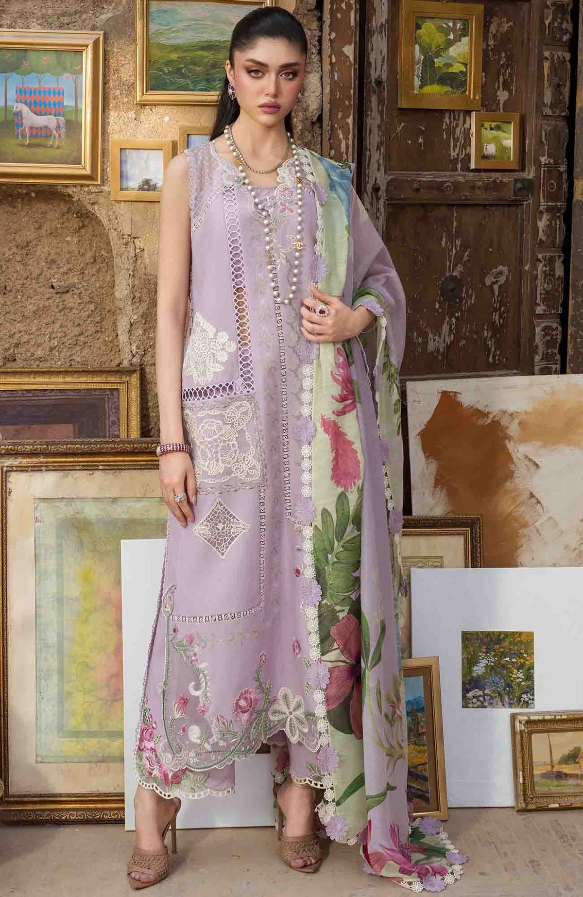 Bloom By Saira Shakira Unstitched Lawn Embroidered 3 Piece Suits- SRSKBLM-8A- Iris- Summer Collection