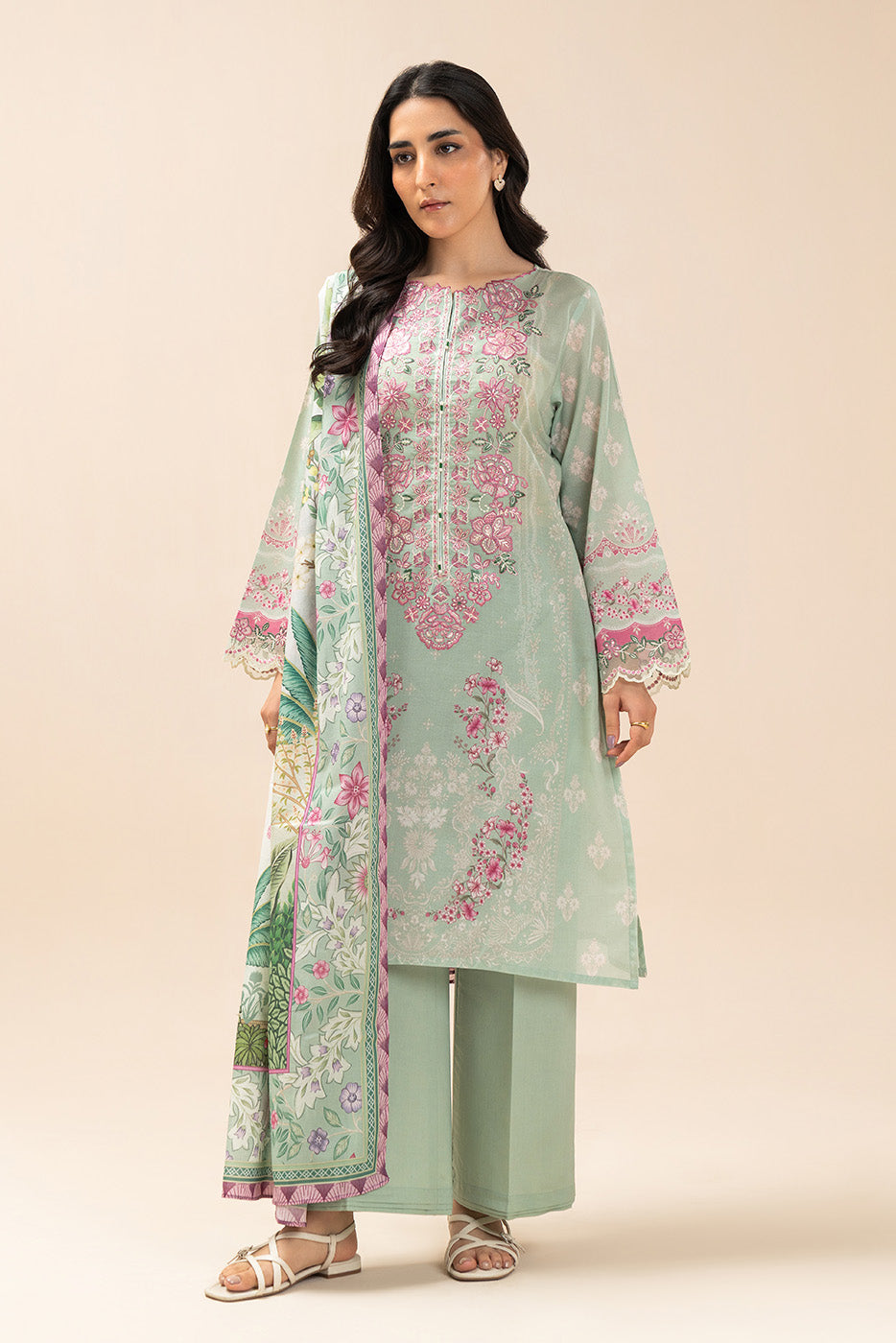 Beechtree Unstitched Embroidered Lawn 3 Piece Suit – GARNET GLINT – Summer Collection
