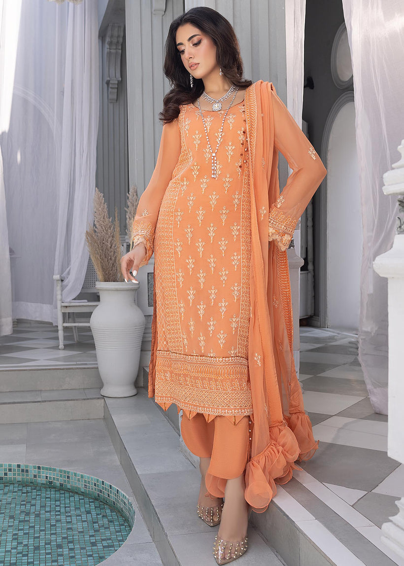 Merakish Luxury Chiffon Embroidered’23 – ST23-MK6 Orange Peel