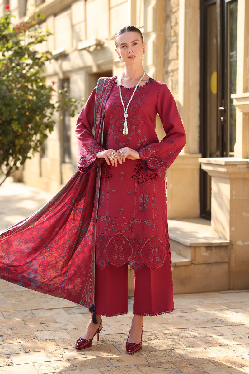 Rang Rasiya Embroidered Karandi Suit With Herringbone Shawl Unstitched 3 Piece D-10 Mocha – Winter Collection