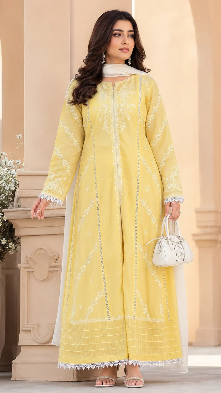 Yellow Emb Maxi 3pc