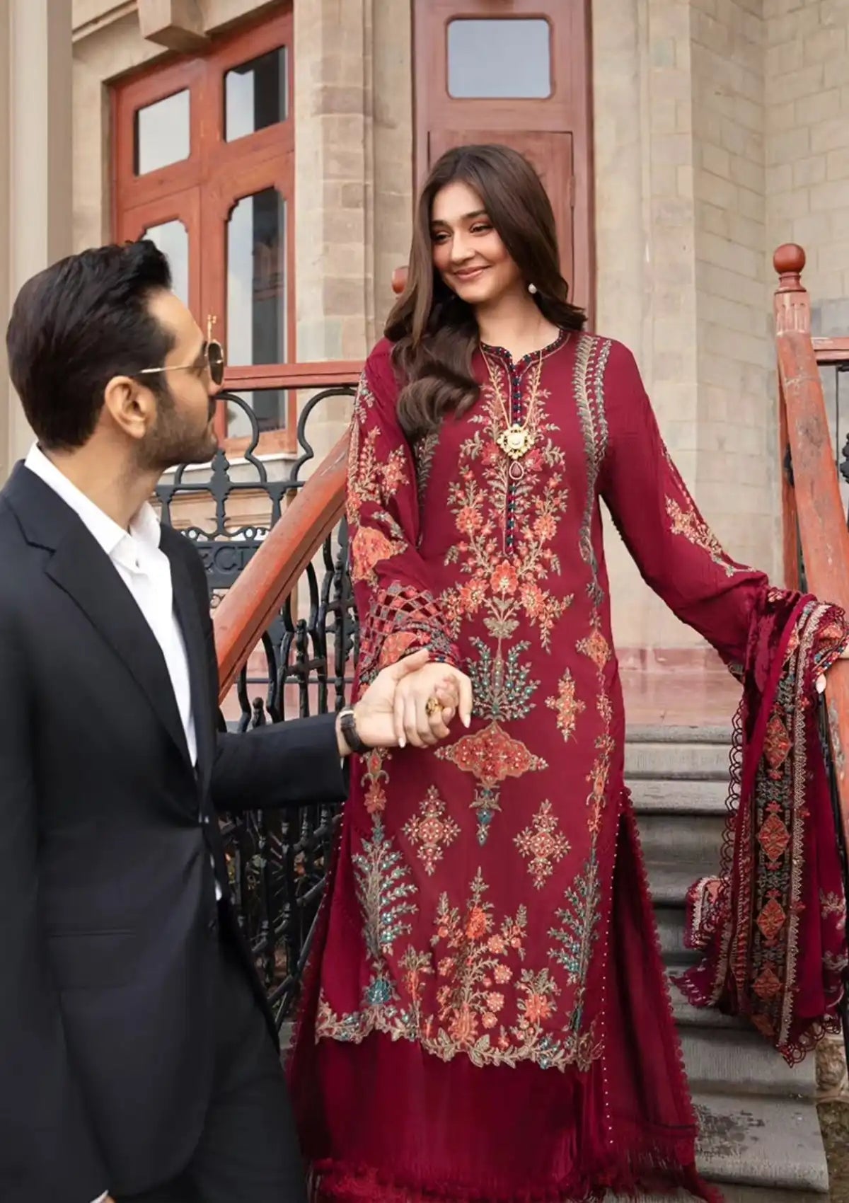 Maria B Embroidered Suits 3 Piece Unstitched Embroidered Suit | Luxe W-D10