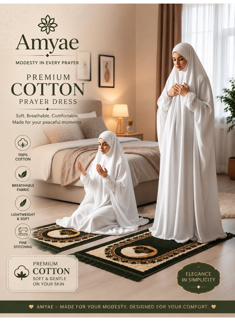 One Piece Islamic prayer dress women with long sleeve - Prayer Clothes for Women - Namaz Prayer Dress Abaya For women - Jilbab 1 piece, Umrah essentials for women - Prayer set Salah Dress, Namaz Wear White Color