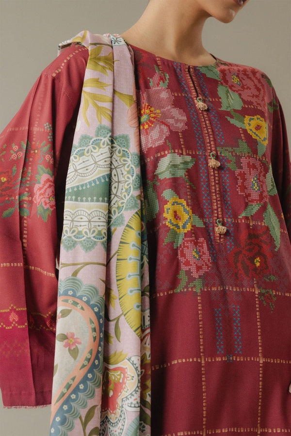 Coco by Zara Shahjahan Prints Unstitched Linen Suits 3 Piece CZS25PW Olive Hour D-5B – Winter Collection
