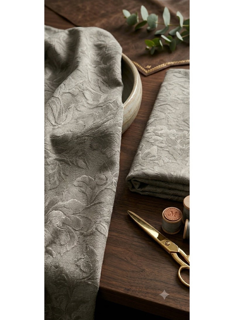 Women Unstitched Fabric for Jalabiya & Kandura – Premium Textured Embossed Taupe Floral Arabic Dress Material