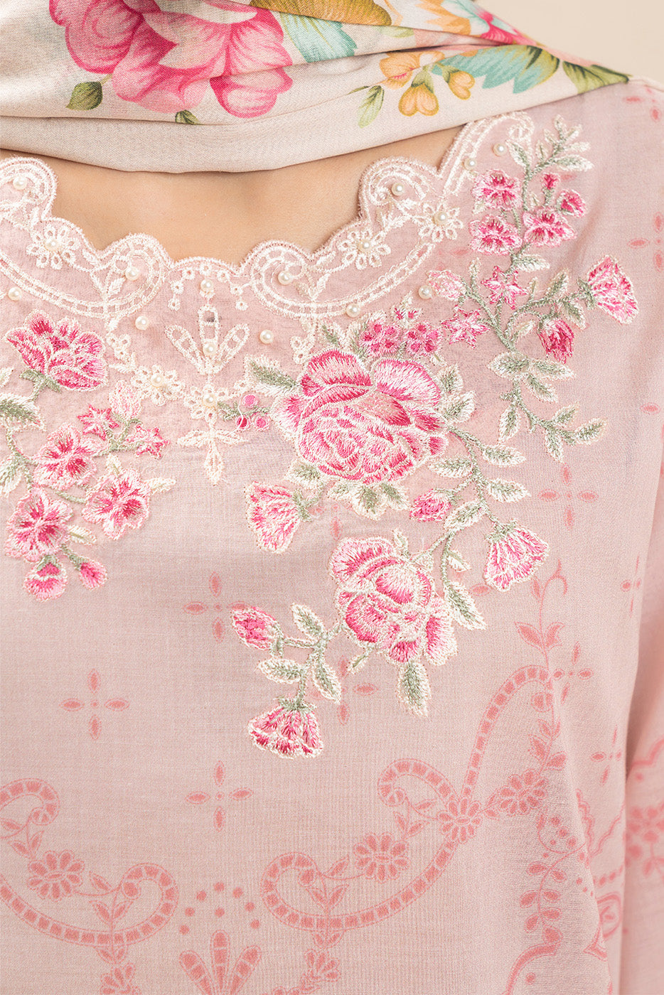 Beechtree Unstitched Embroidered Lawn 3 Piece Suit – ROSE MIST – Summer Collection