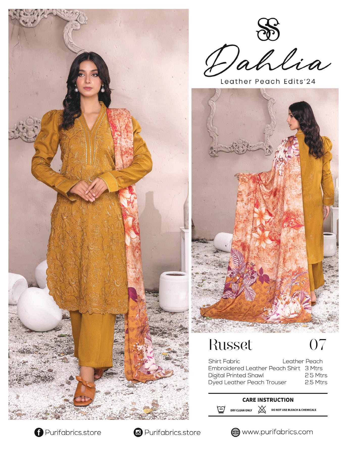 Dahlia Leather Peach Embroidered Suit Unstitched 3 Piece DPC25 -07 – Winter Collection